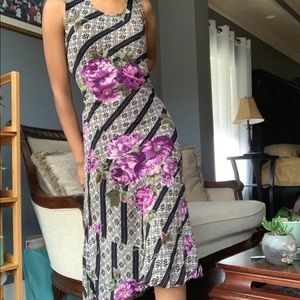 90s Vintage Floral Striped Maxi Dress